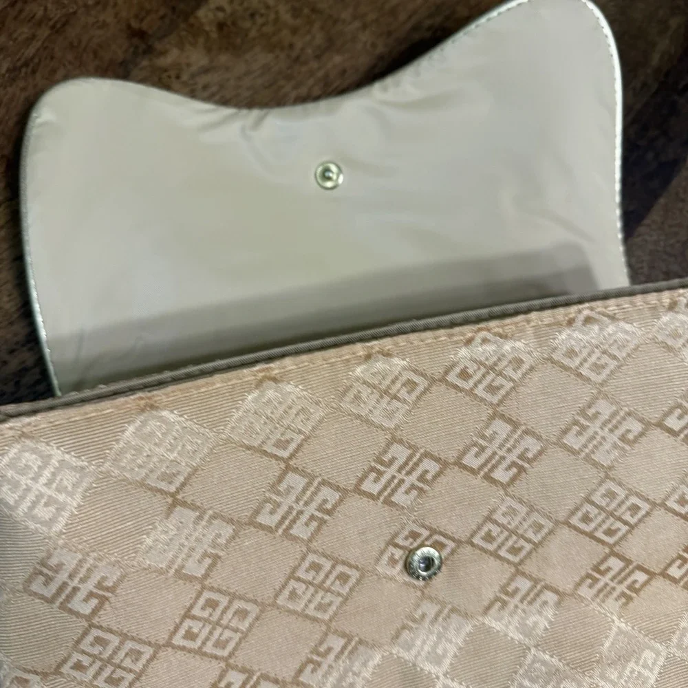 Vintage Givenchy Monogram Organza Fragrance Gold Cosmetic Pouch Bag Gold Logo